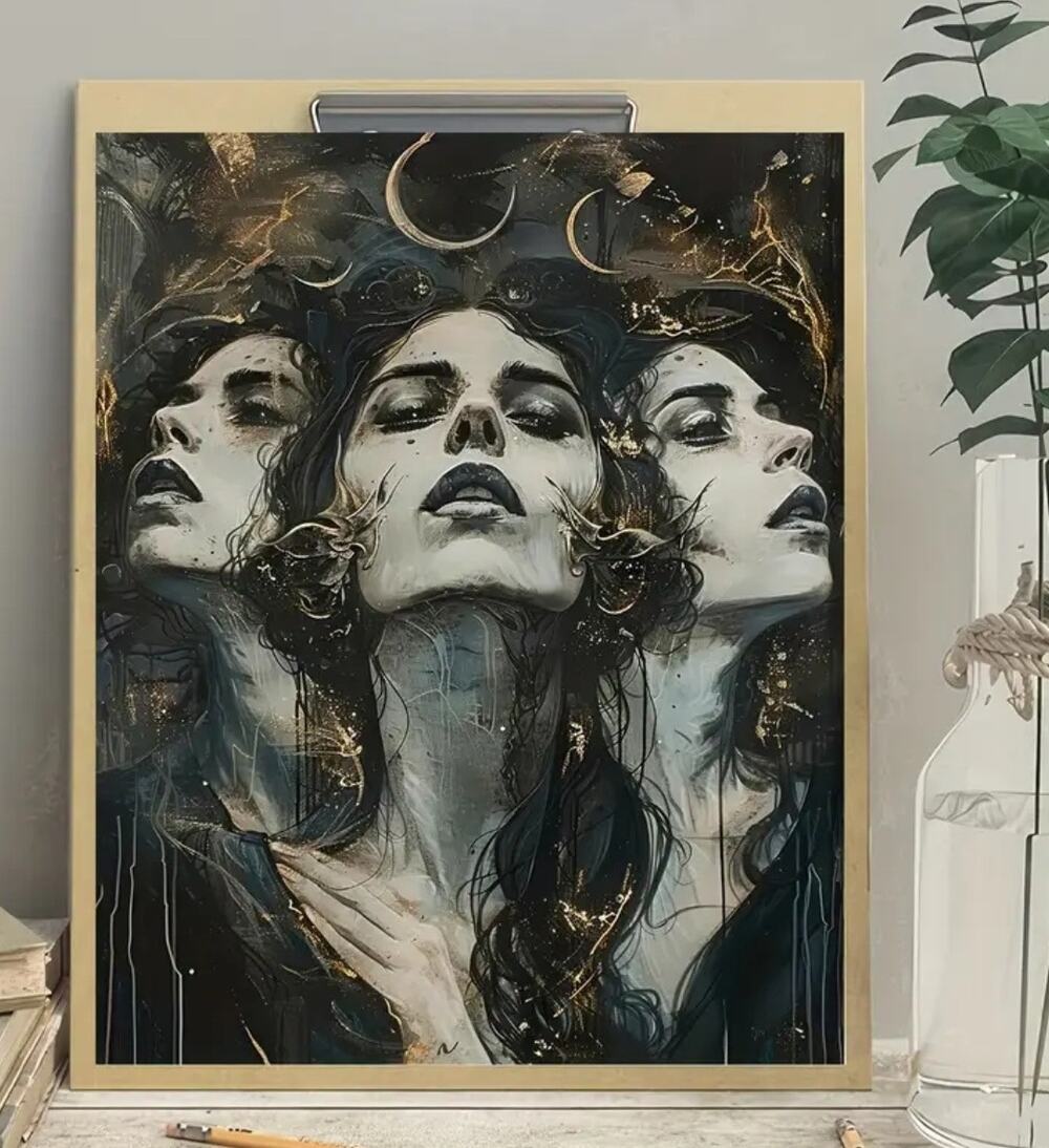 Faces of Hecate Canvas Art Print 12"×16" Wicca Pagan Mystical Maiden Moon Phase
